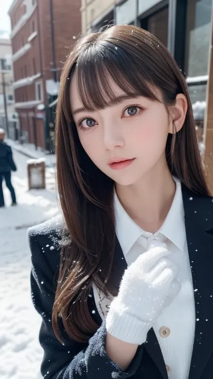 one girl, (a beauty girl, delicate girl:1.3), (14 years old:1.3),
break, (winter clothes, cute uniform:1.3),
break, (street view...