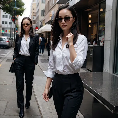 Pom Klementieff dressed in dress shirt with pants