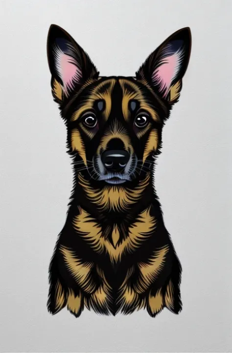 Cute puppy, big eyes, german sheppard, fully detailed, inksketch, color coded, flat colors, masterpiece 16K