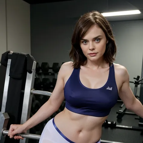 Emily Deschanel at the gym dressed in sportswear