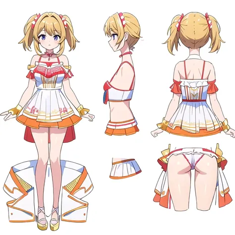 masterpiece, best quality, summer outfits, solo, ((white background)), multiple views, thong, character sheet,