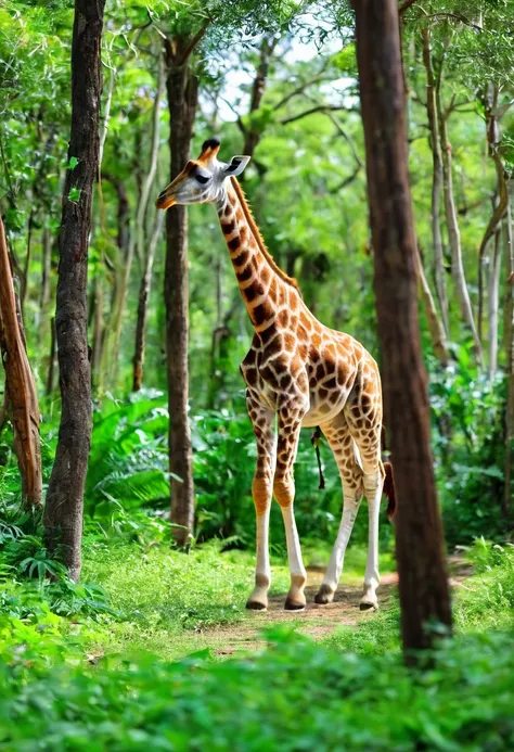 kid giraffe,encounter,forest,adventure,the beginning,Excited,