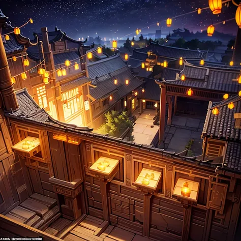 Official art, Ancient China, Old streets, (Lots of fireflies), (a night), (Qamar), Lights, Beautiful landscapes, Epic landscapes, Realistic lighting, masterpieces, High quality, beautiful drawings, High detail, Global illumination, Introducing Unreal Engin...