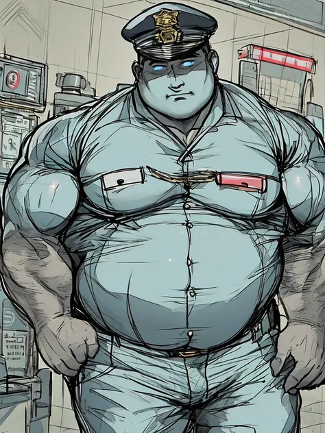 Daddy,fat body,muscle, police suit