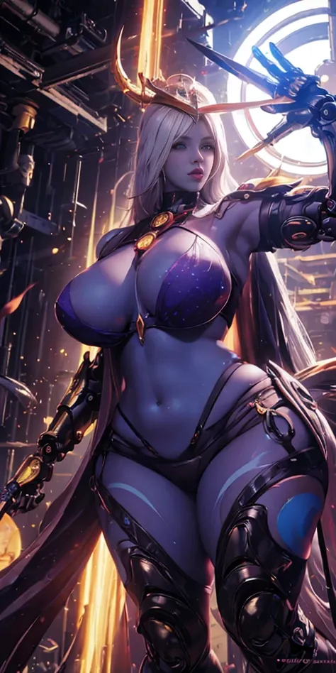 Giant mechanical metal breast module，Future technology metal cyberpunk head，Lilith future technology queen，Future technology underground mechanical Titan night experimental base，central control hall，The majestic giant towering girl mecha，Ultra-clear Unreal...