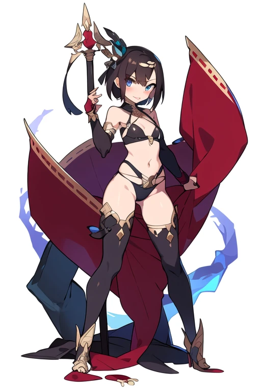 stand posture, cute eyes, 1girl, solo, high fantasy outfits, ((white background)), full body, holding weapon, thong,
