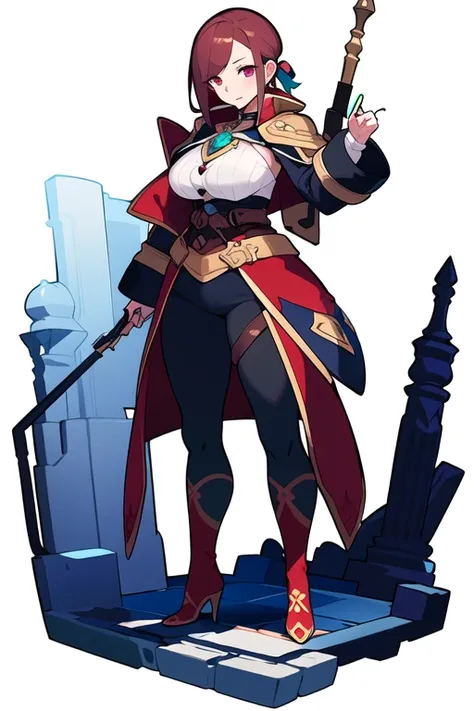 stand posture, cute eyes, adult woman,, solo, high fantasy outfits, ((white background)), full body, holding weapon,
