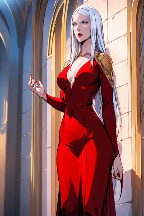 (Absurd, high quality, ultra -compared, careful with the hand) Carmilla,outside, high quality,4k, red long dress, upper body, looking at view