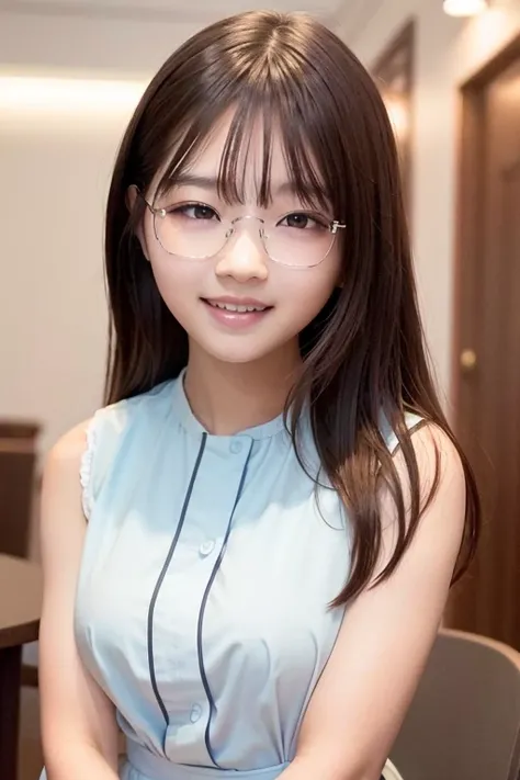 best quality, masterpiece, Ultra-high resolution, (Reality:1.4), original photo, Extremely detailed, perfect anatomy, 1 Girl, 12 years old, most popular japanese idols, portrait, Face focus, Innocent smile, Extremely cute child face, Extremely beautiful la...