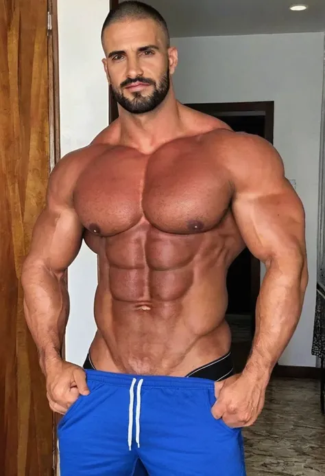 Homem musculoso, sem roupa, pelado, Lots of muscles, big penis Lots of muscles, malhado, extremamente dem roupa, piroca grande, penis gigante com pelos, pelos pubianos 
