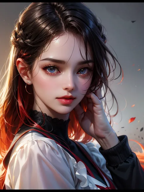 imagem arafada de uma garota com uma fantasia vermelha e azul olhando pela janela, wojtek fus, ross tran 8k, cgsociety 8k, socie...