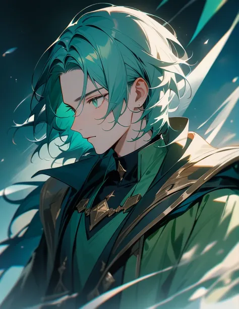 Attractive profile picture, masterpiece, ultra-precise rendering, beautiful and cool young man, trustworthy, dependable young man, savior of the world, simple design, most beautiful image, 4K, light green eyes.