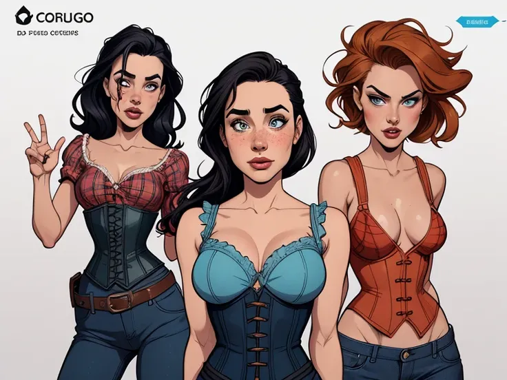 Character style illustration style Completely bare breasts showing a little fear Breast size Cartoon name: Isabella Cruz white background medium breasts freckled face Hermione Granger actress strong contours Physical description - long straight hair, tingi...