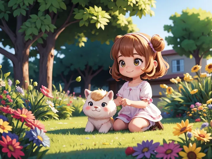 (best quality,4k,8k,highres,masterpiece:1.2), ultra-detailed, realistic, alpaca, girl, playing with, cute, joyful, natural lighting, peaceful garden, colorful flowers, soft fur, gentle expression, happy atmosphere, vibrant colors