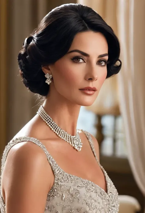 The male protagonist&#39;s mother is an elegant and sophisticated woman with classic beauty and a charming presence.. Her dark hair is styled elegantly and her flawless makeup highlights her refined features.. Su figura es esbelta y elegante, y su porte es...