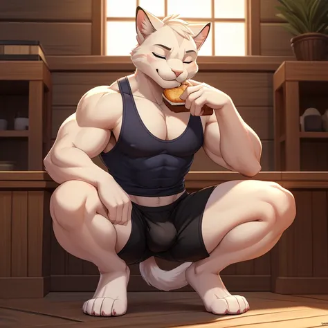 torahiko, solo, blue eyes, muscular, white cat tail, bara, (pose:1.3), (posing:1.3), (soft shading), 4k, hi res, five fingers, detailed hands, ((detailed face, (detailed eyes:1.0), detailed)), (full body), by zackarry911, by zaush, (by personalami:0.5), so...