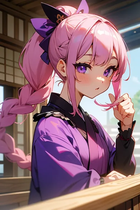 Ms. Haikara、Beauty、Let&#39;s clean your eyes、Sharpen your eyes、The Taisho Period in Japan、Benio、ponytail、cute、Pink hair、cute髪飾り、Braid、Purple eyes、Clothing of the early Showa period、