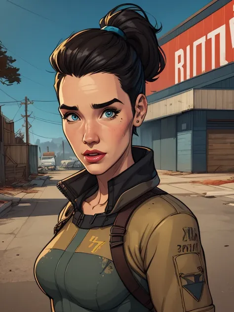 Cartoon style digital illustration Fallout 4 Haven 23 Jennifer Connelly Cartoon style digital illustration backdrop Fallout 4 game background 