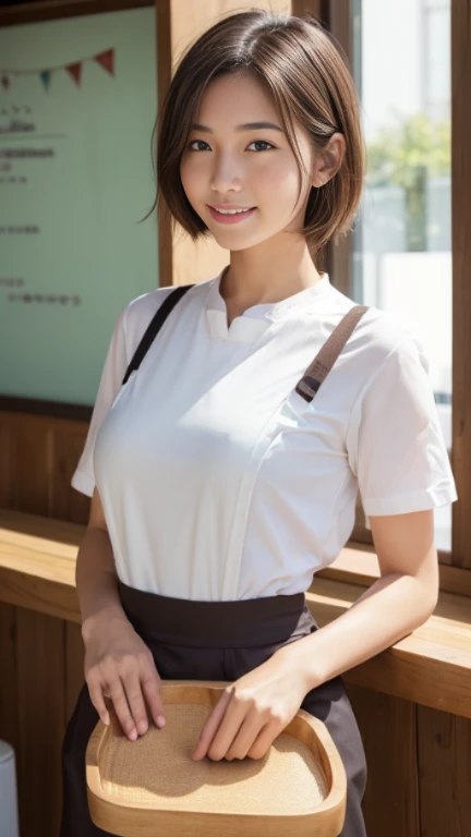 highest quality,Best image quality,Ultra-high resolution,8k,(Hyperrealism:1.1),High saturation,(Realistic:1.2),Accurate anatomy,Written boundary depth,Ideal body,Japanese,18 year old beautiful girl,beauty,cute,A kind smile,brown hair,Short Bob Hair,(Droopy...