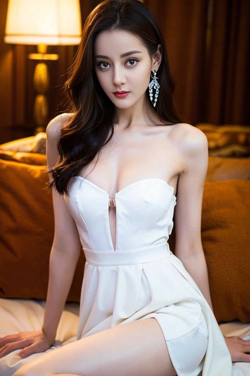 ((top quality、8k、masterpiece:1.3))、Very pretty beautiful girl。Wear big earrings，Very white skin，Hydrating red lips，Very thin waist，Thighs are very thin，exposed，Fair and smooth skin，Smooth and fair skin，Flawless skin，Fair and shiny skin，Cool white skin，The ...