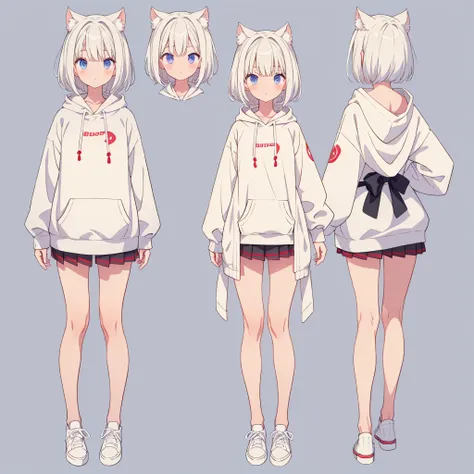 1girl、Milky white short hair、A simple long hoodie、Rib knit cuffs and hem、vtuber-fullbody、