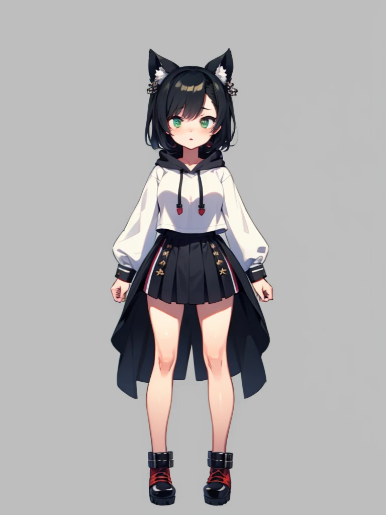 1girl、A simple thigh-length hoodie、Rib knit cuffs and hem、vtuber-fullbody、Green simple background、