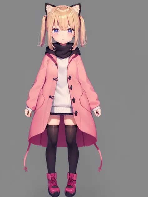 1girl、Simple long parka、Rib knit cuffs and hem、vtuber-fullbody、Simple Background、