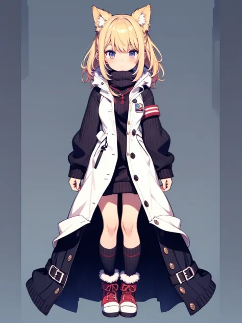 1girl、Simple long parka、Rib knit cuffs and hem、vtuber-fullbody、Simple Background、