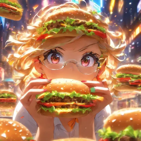 hamburger　Glasses　woman