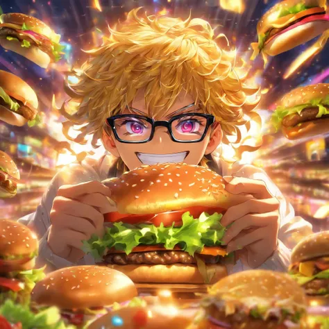 hamburger　male　Glasses