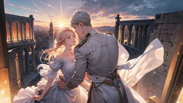 ((Highly detailed CG unity 8k wallpaper)), Roman Emperor Constantine the Great and a beautiful woman named Serdica, beloved by the Roman Emperor Constantine the Great. A happy couple. An eternal bond of love. Mutual affection. Pure love. romantic, sunset, ...