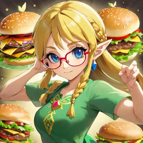 hamburger　woman　Glasses