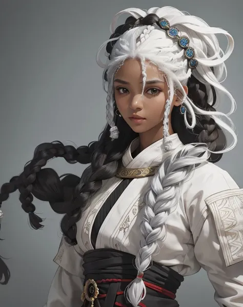 Beautiful girl priestess, intricate hairstyle, Braids, white clothes, soft power in a glance, high quality, realism.