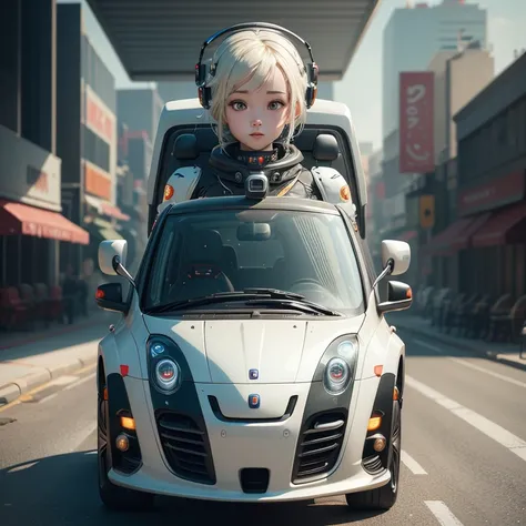 Artificial intelligence self-driving car driver robot,
Robot is a cute girl,
 Combined with colorful cars,
 The robot is the driver,
 Photorealistic,
 Octane Rendering,
 Unreal Engine,
 Ultra-realistic,
 Masterpiece,
 full body shot