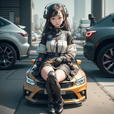 Artificial intelligence self-driving car driver robots,
 All the robots are cute girls,
 Everyone is combined with colorful cars from the top down.,
 All the robots are drivers.,
 All of the cars have different shapes and sizes.,
 Photorealistic,
 Octane R...