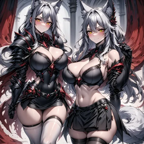 Sole girl, full body portrait, 8K, tall beautiful young werewolf woman wearing black metal armor, fluffy wolf ears, white pale skin, smooth skin, especially detailed face, masterpiece, ultra detailed, best quality, highlydetailed face, ultra-detailed face,...