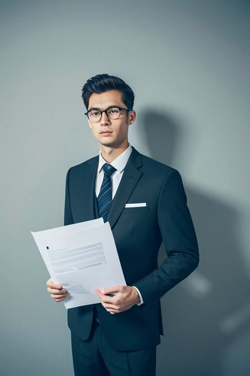 llustration of a man wearing a suit worrying while holding documents