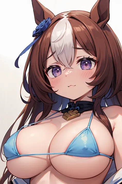 Meisho Doto (Umamusume)1 girl,,,chest,尖ったchest,chestの谷間,Underbust,Side Bust Barbosa,(blush),((Embarrassing)),Spread and masturbate((White micro bikini))round 1(((chestを持ち上げる)))((View from below、View from below))Upper body close-up,(巨大なchest)