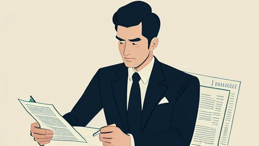 A pop illustration of a man wearing a suit making a difficult face while looking at documents