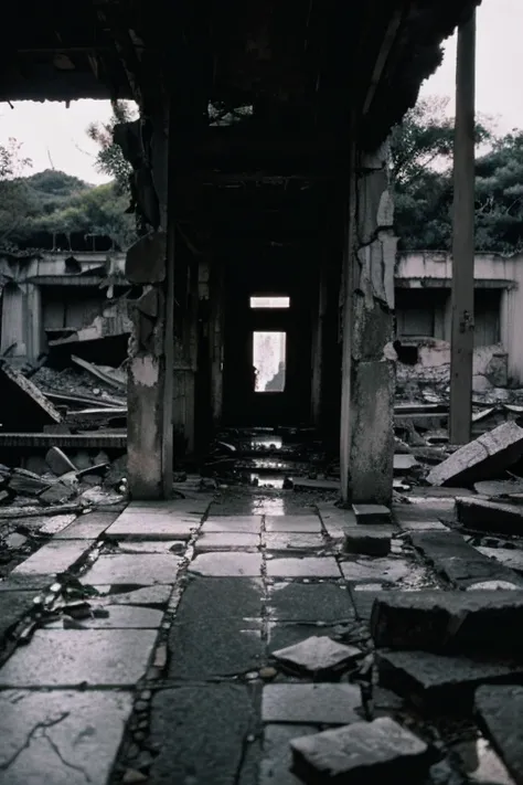 Devastation,Inside the ruins is narrow,Showa,Glasses,Women,adventure,Black and White,