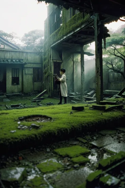 moss,snack,Devastation,Inside the ruins is narrow,Showa,Glasses,Women,adventure,Black and White,