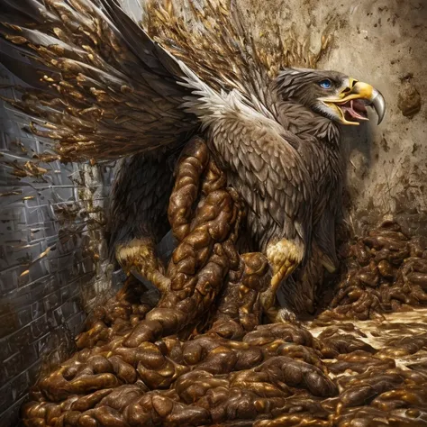 photorealistic, solo, ((((ass up, feral eagle, hyper excessive feces, screaming)))), hyper realistic, cinematic colors, cinematic lighting, incredible detail, 16k resolution, award winning photography, ((((feral, rear view)))), ((((feces, scat, excessive f...