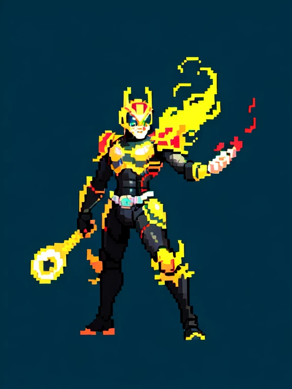 (masterpiece, top quality, best quality), pixel,pixel art,1man,kamen rider,dragon,fire ,full body, 
 