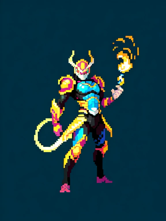 (masterpiece, top quality, best quality), pixel,pixel art,1man,kamen rider,dragon,fire ,full body, 
 