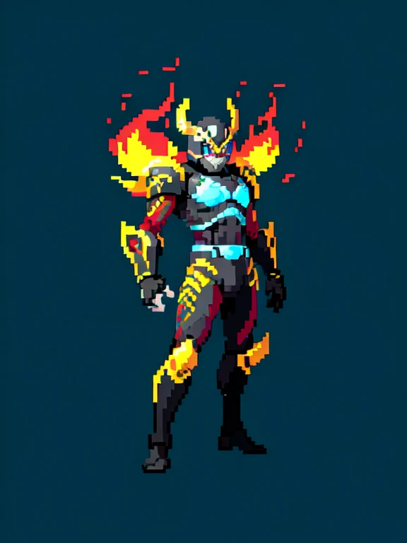 (masterpiece, top quality, best quality), pixel,pixel art,1man,kamen rider,dragon,fire ,full body, 
 