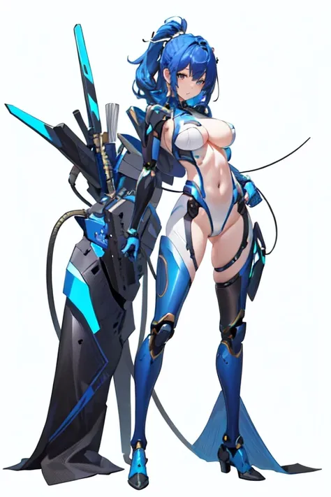 [(white background:1.5)::5], (bottle bottom:0.9), masterpiece,(full body:1.2),(masterpiece, ultra high res, 16k uhd, high quality),1girl robot suit, blue armor,blue hair, big breast
