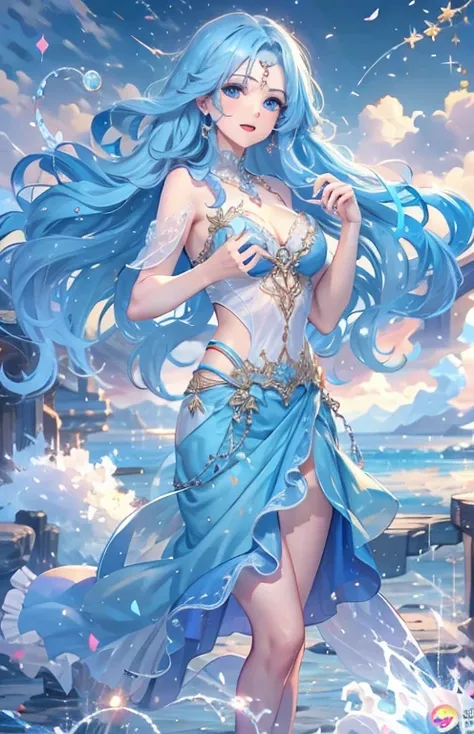 ((highest quality)), ((masterpiece)), (Get used to it), Perfect Face , Adult female , Ariel ,  Long and beautiful blue hair , Beautiful blue eyes , in the beautiful sea ,