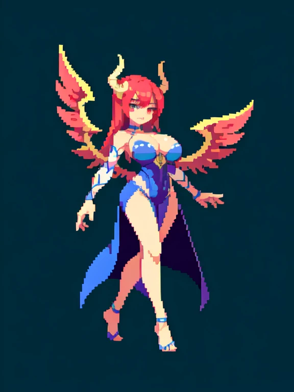 (masterpiece, top quality, best quality), pixel,pixel art,1girl,demon queen,have wings,huge breast ,full body, 
 