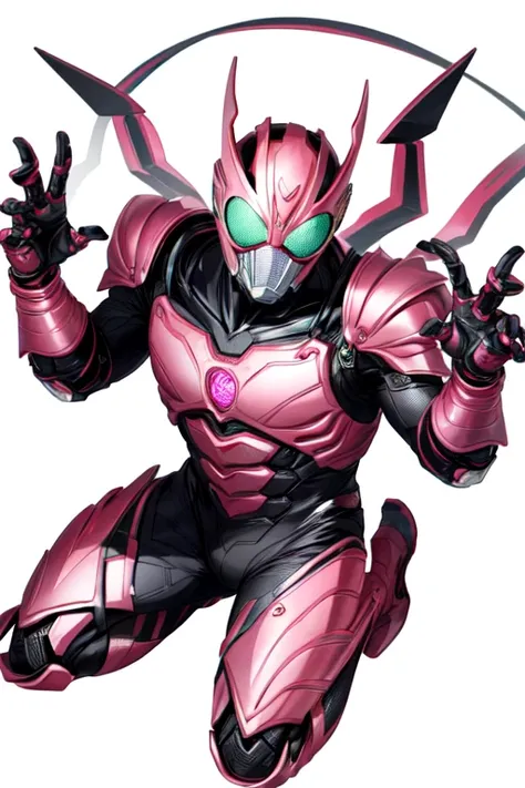 [(white background:1.5)::5], (bottle bottom:0.9), masterpiece,(full body:1.2),(masterpiece, ultra high res, 16k uhd, high quality),1man, kamen rider decade, pink armor, focus male,1man