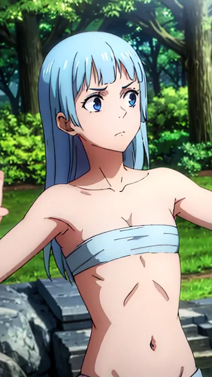 masterpiece, High resolution, alone, 8k, detailed, Perfect Face, highest quality, (super high quality), (Looking at the audience), (Underarm), clavicle, Bare arms, Medium chest, Cleavage, Blue Hair, Long Hair, dark blue eyes, stomach, Stomach, belly button...